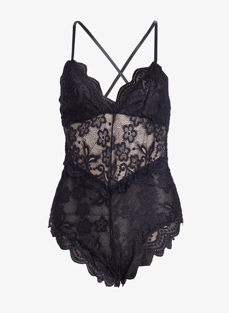 Ginger Lace Plunge Neck Bodysuit